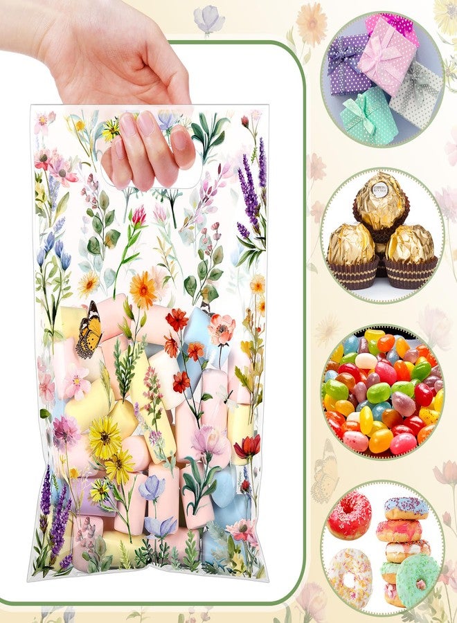 Bulyoou 100 Pcs Wildflower Gift Bags Vintage Wildflower Party Favor Bag with Handle Plastic Goodie Candy Treat Gift Wrapping for Wedding Baby Shower Birthday Party Favors Supplies(Vintage) - Image 5